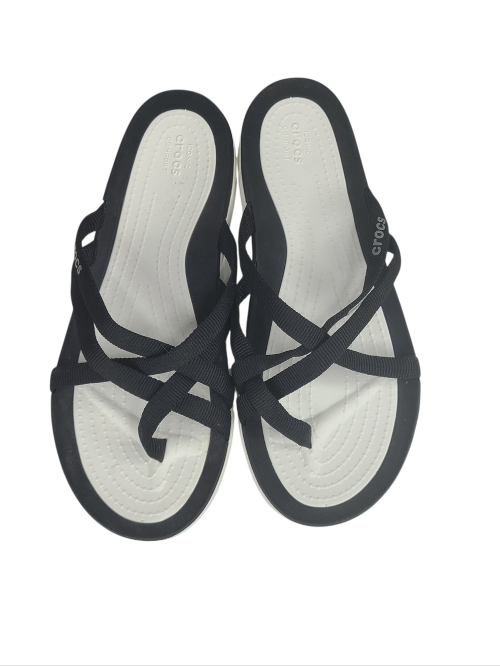 CROCS Swiftwater Black & White Strappy Women’s Flip Flop Sandals Size 8